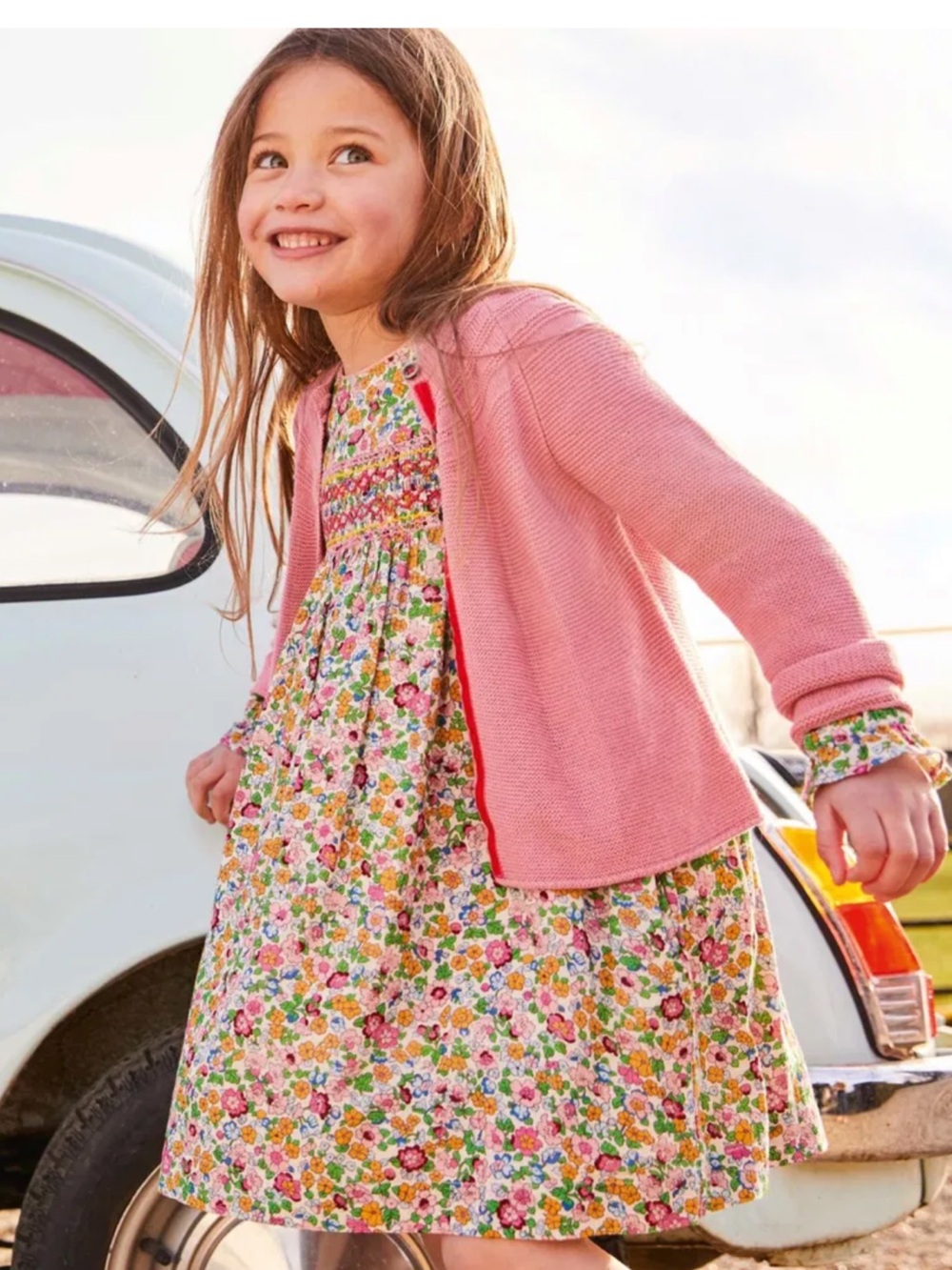 Mini boden smocked floral embroidered dress 4-5y lined pockets - Picture 3 of 10
